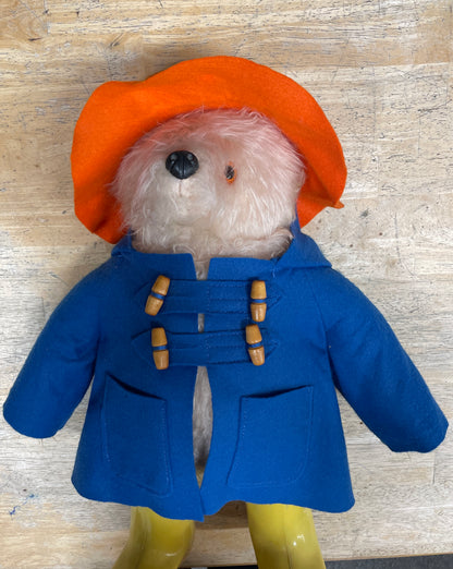 Vintage 1970s Gabrielle Designs Paddington Bear Blue Coat Yellow Dunlop Wellies Orange Hat
