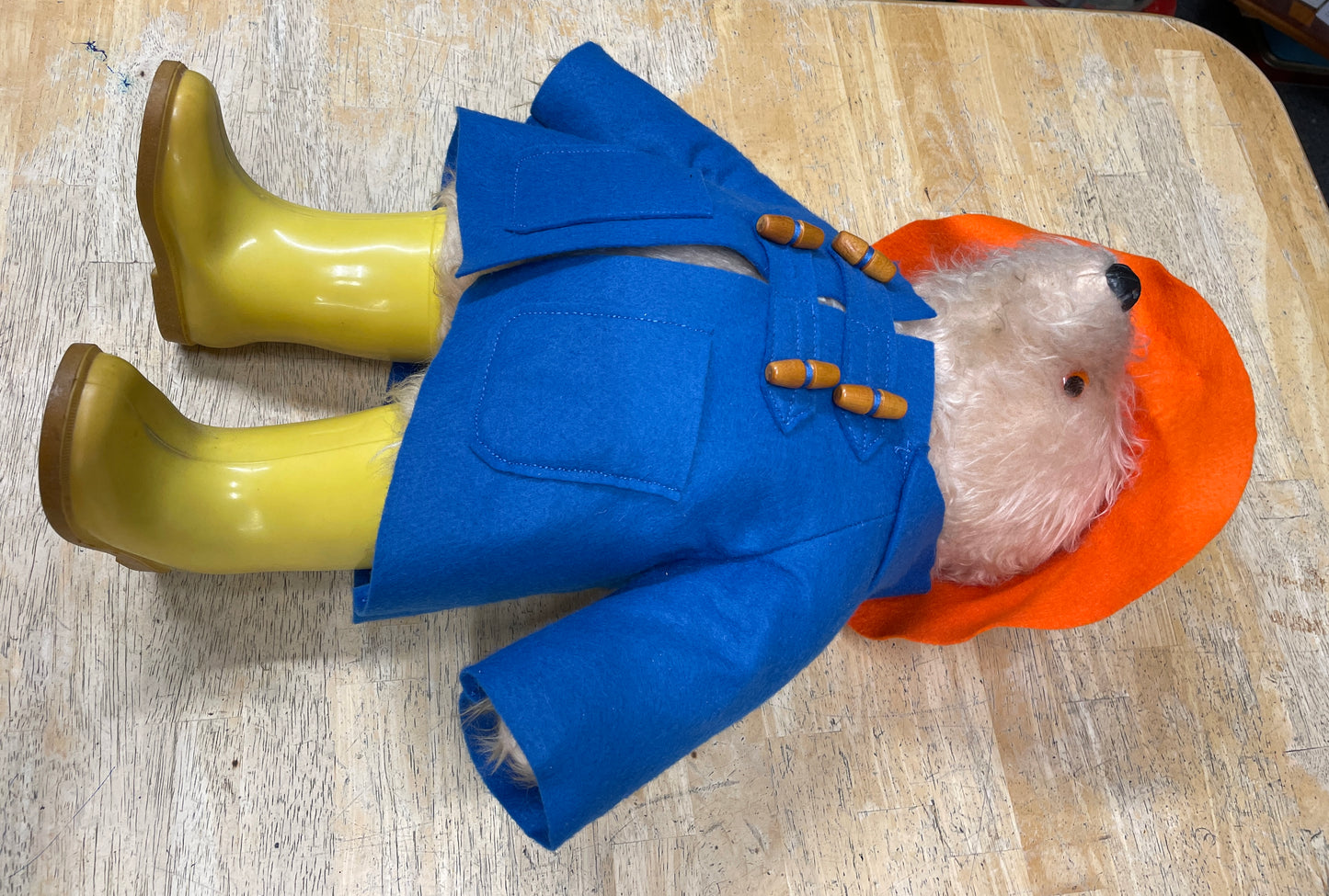 Vintage 1970s Gabrielle Designs Paddington Bear Blue Coat Yellow Dunlop Wellies Orange Hat