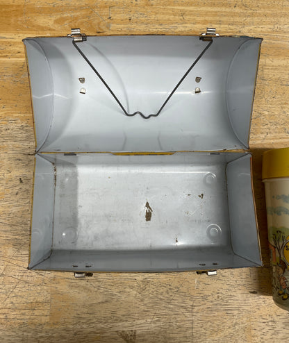 Vintage Walt Disney School Bus Metal Lunchbox with Plastic Aladdin Flask