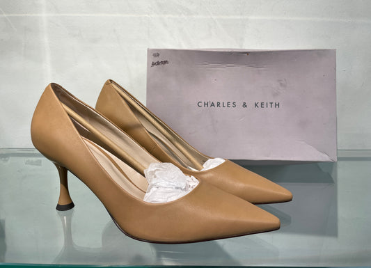 Charles & Keith New with Box Camel Beige Faux Leather Heeled Court Shoes Size 40 UK 7