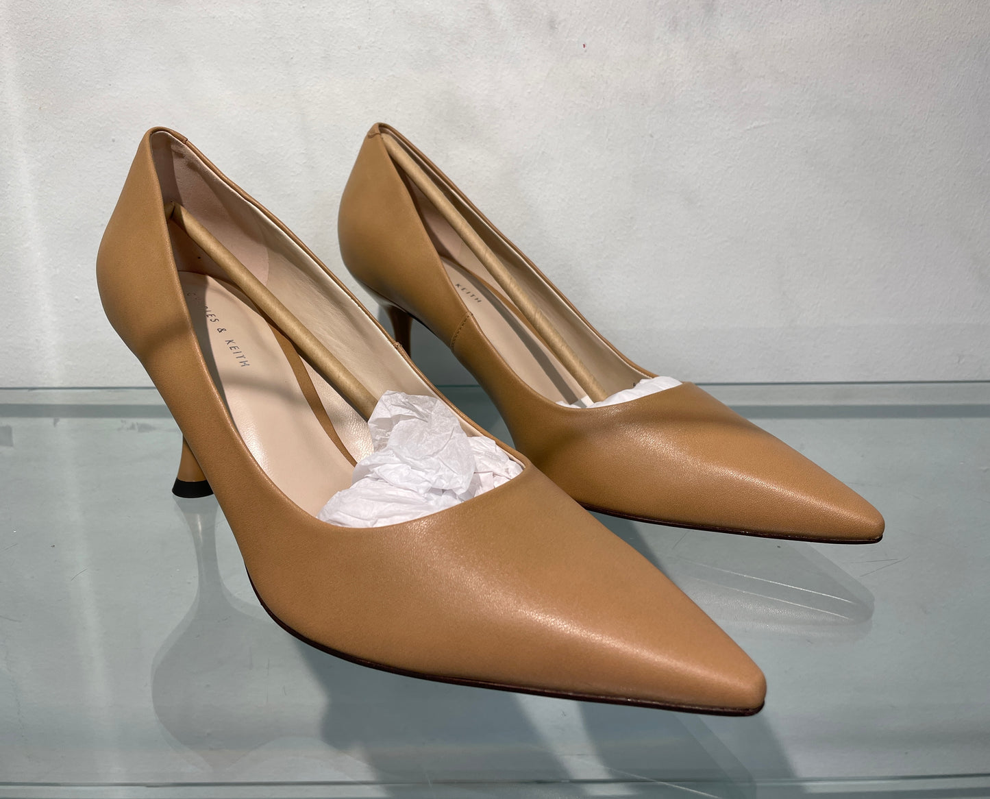 Charles & Keith New with Box Camel Beige Faux Leather Heeled Court Shoes Size 40 UK 7