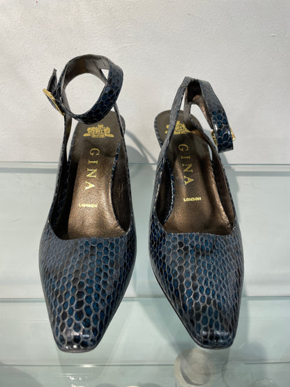 Gina Navy Blue Croc Effect Slingback Ankle Strap Heeled Shoes UK 4.5