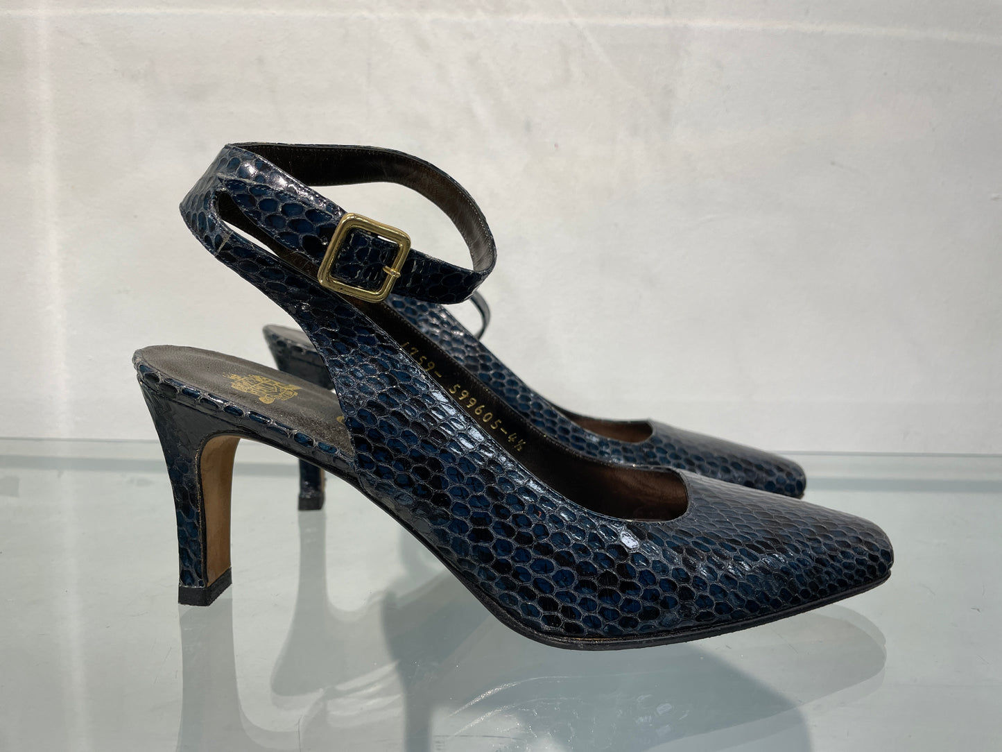 Gina Navy Blue Croc Effect Slingback Ankle Strap Heeled Shoes UK 4.5