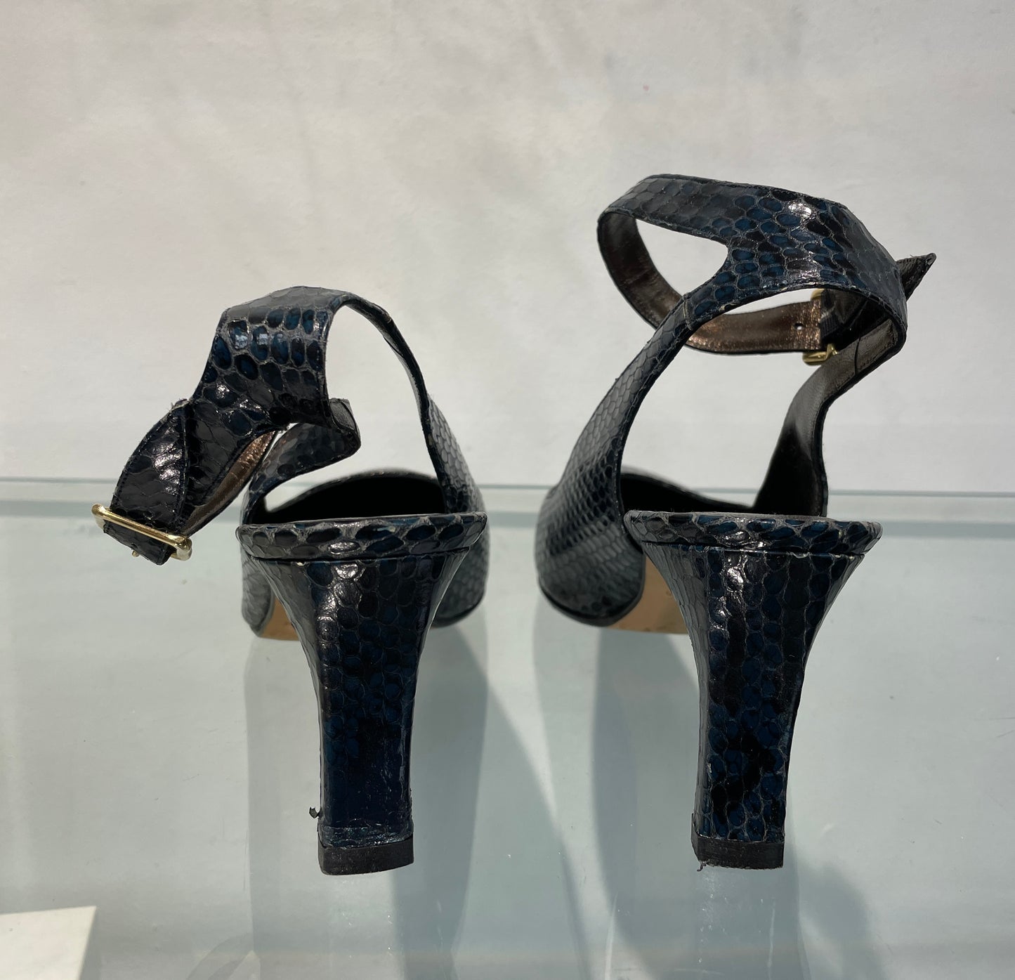 Gina Navy Blue Croc Effect Slingback Ankle Strap Heeled Shoes UK 4.5