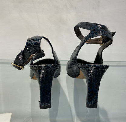Gina Navy Blue Croc Effect Slingback Ankle Strap Heeled Shoes UK 4.5
