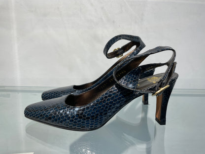 Gina Navy Blue Croc Effect Slingback Ankle Strap Heeled Shoes UK 4.5