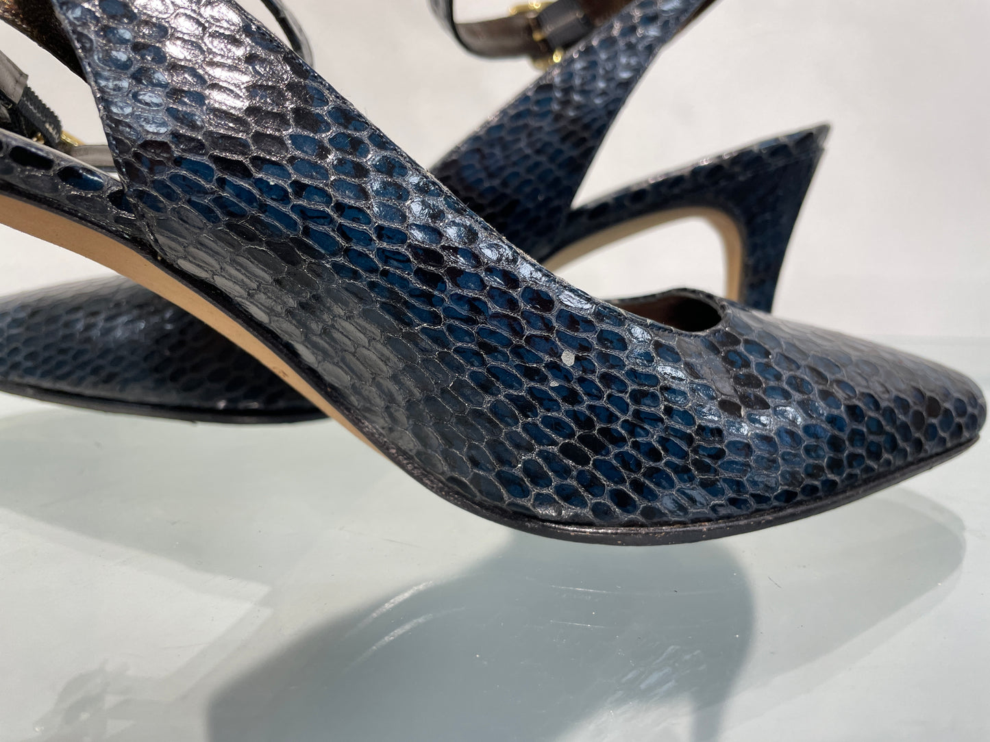Gina Navy Blue Croc Effect Slingback Ankle Strap Heeled Shoes UK 4.5