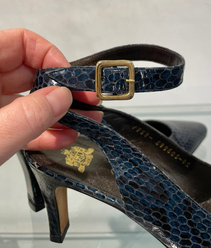 Gina Navy Blue Croc Effect Slingback Ankle Strap Heeled Shoes UK 4.5