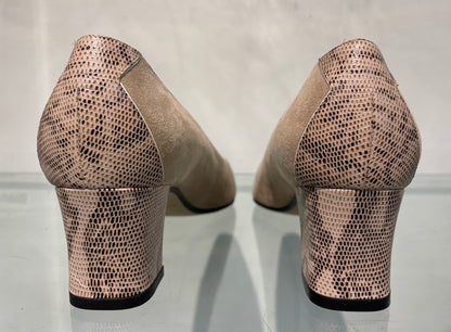 Gina New in Box Beige Suede & Animal Effect Leather Block Heel Court Shoes UK 4.5