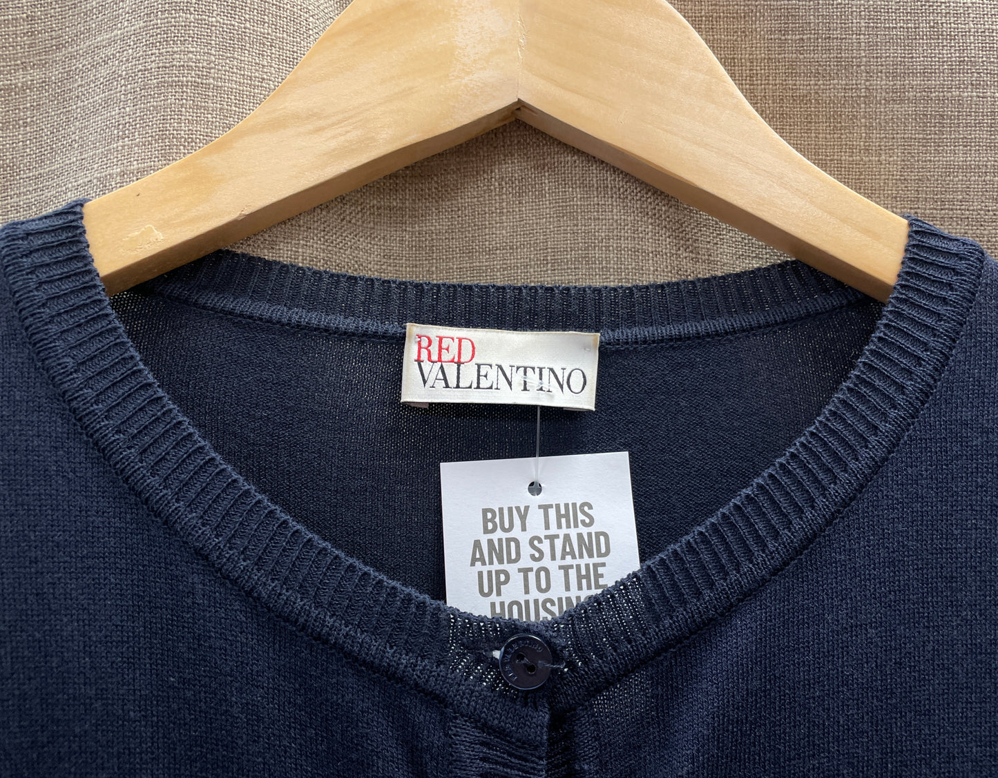 Red Valentino Navy Long Sleeve Broderie Anglaise Detail Cardigan Small