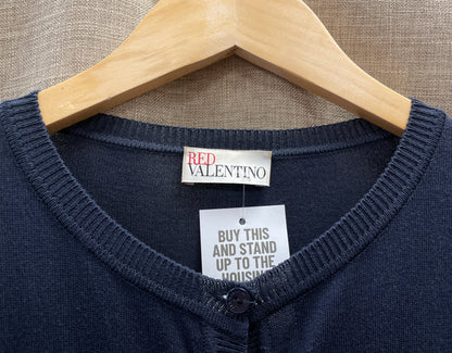 Red Valentino Navy Long Sleeve Broderie Anglaise Detail Cardigan Small