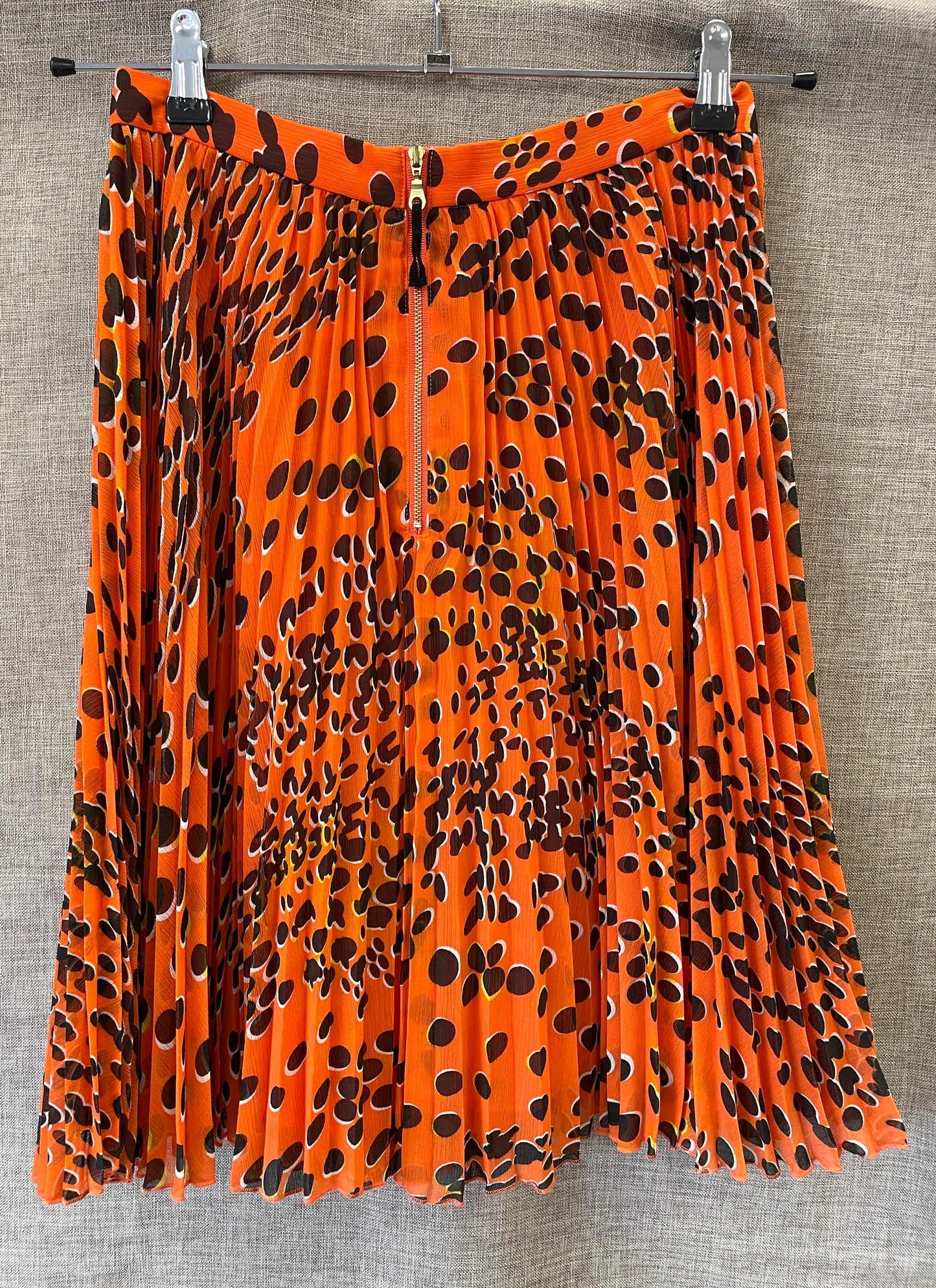 Whistles Orange Spot Print Pleated Knee Length Skirt Size 10
