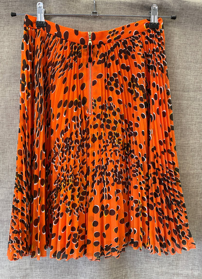 Whistles Orange Spot Print Pleated Knee Length Skirt Size 10