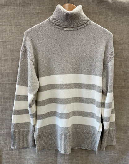 Cos Beige Cream Stripe Roll Neck Long Sleeve Jumper Extra Small