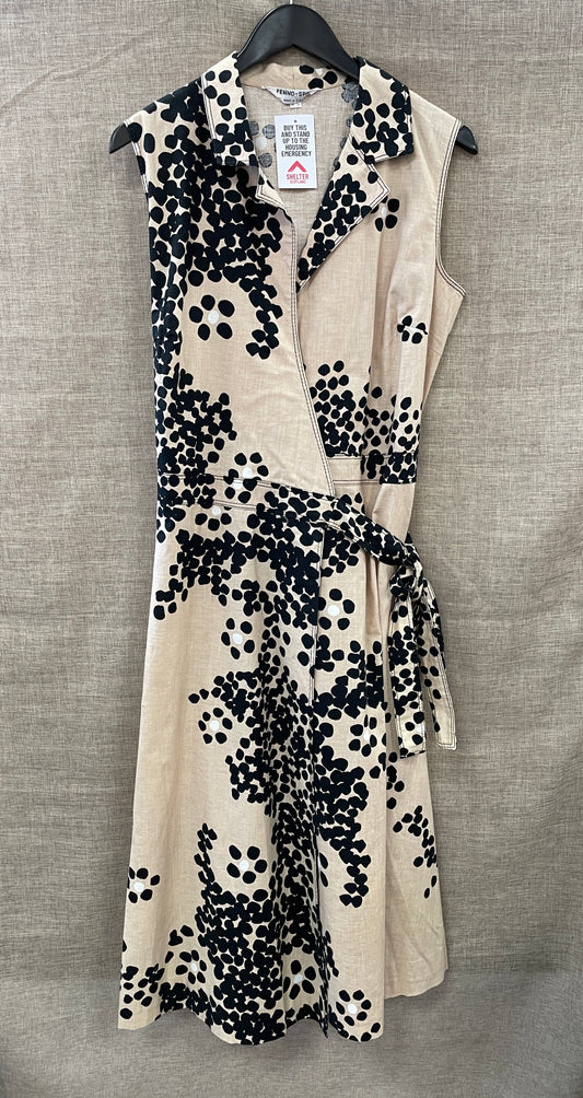 Vintage Fenno Sport Finland Sleeveless Beige & Black Wrap Dress Size UK 18