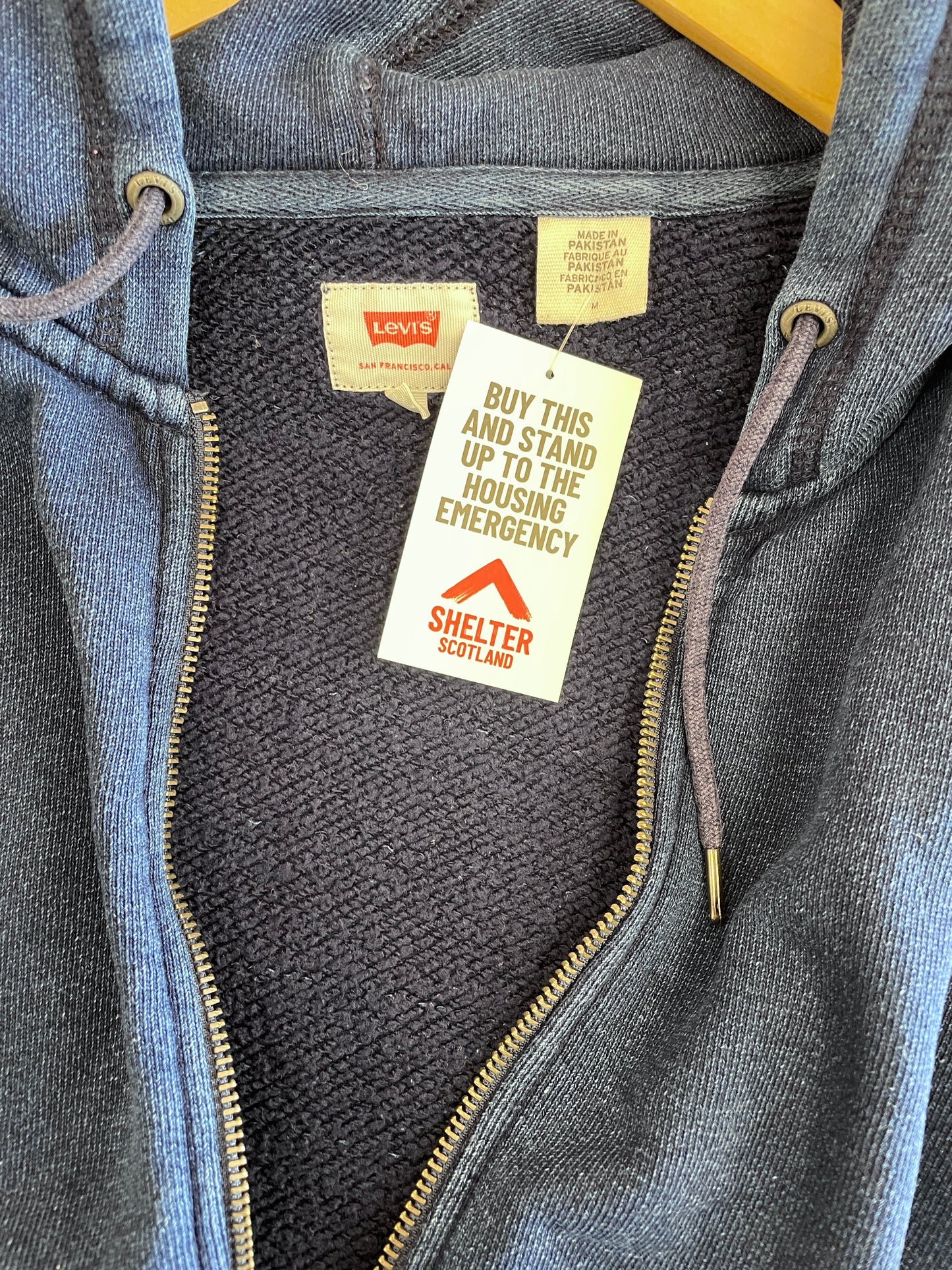 Levi's Levi Strauss Red Tab Blue Indigo Distressed Hoodie Sweatshirt Medium
