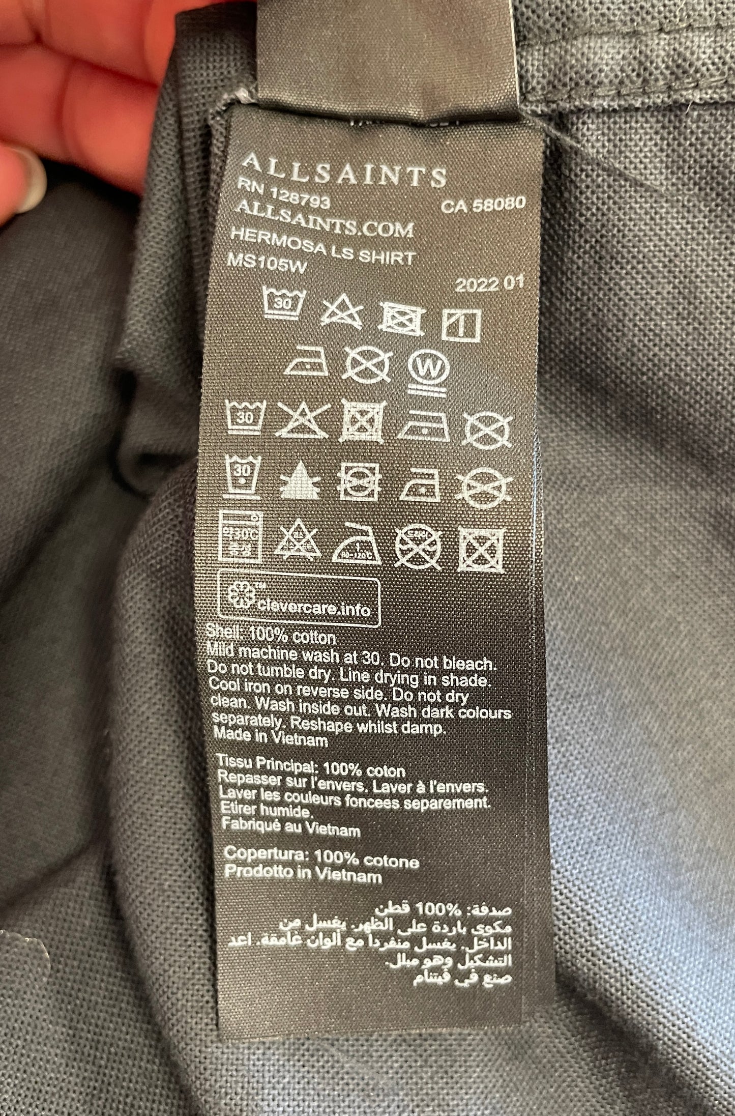 All Saints Black Long Sleeve Shirt Large