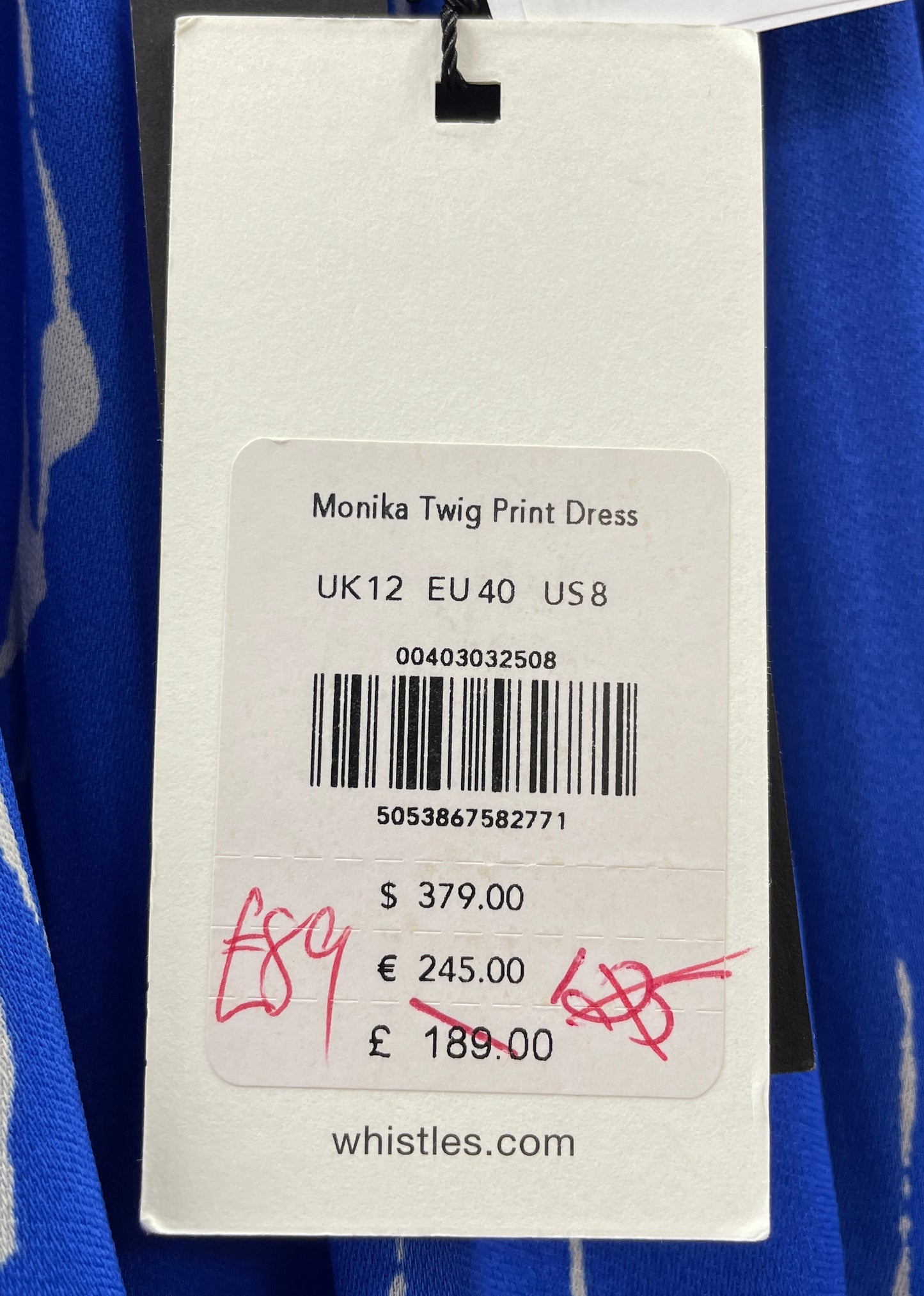 Whistles New with Tags Cobalt Blue Print Lightweight Maxi Dress UK 12
