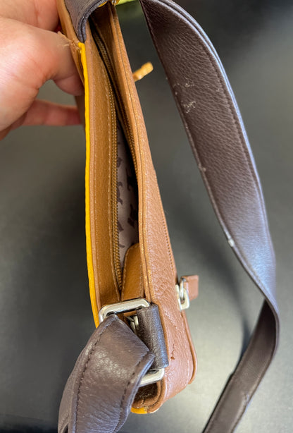 Radley Brown Tan Yellow Leather Crossbody Bag Handbag