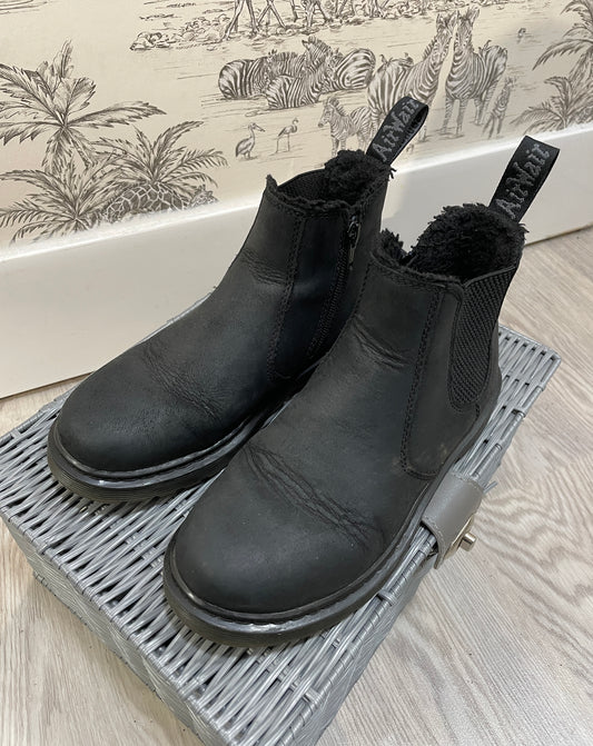 Doc Dr Martens Black Leather Nubuck Fur Lined Air Wair Ankle Boots UK 3