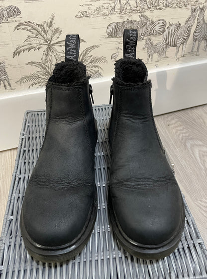 Doc Dr Martens Black Leather Nubuck Fur Lined Air Wair Ankle Boots UK 3