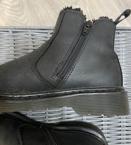 Doc Dr Martens Black Leather Nubuck Fur Lined Air Wair Ankle Boots UK 3