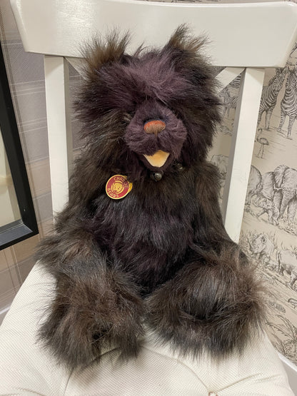 Charlie Bears Large Brown & Purple 'Chuckles' Stuff Bear with Cow Bells Collar