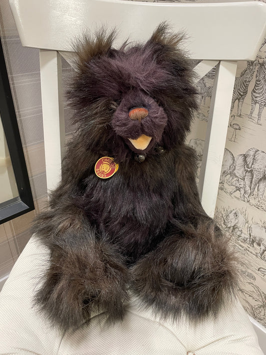 Charlie Bears Large Brown & Purple 'Chuckles' Stuff Bear with Cow Bells Collar