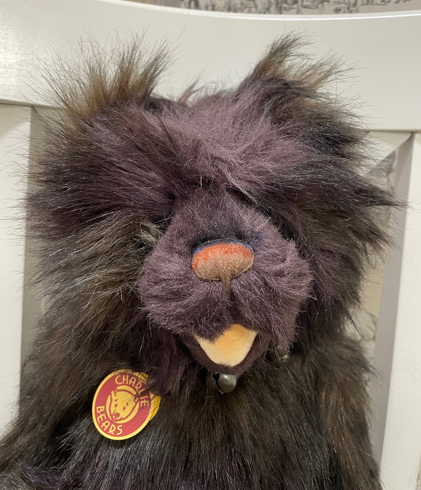 Charlie Bears Large Brown & Purple 'Chuckles' Stuff Bear with Cow Bells Collar