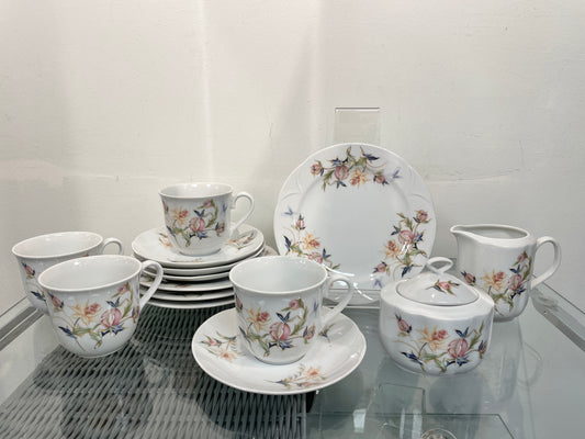 Royal Winton by Coloroll Vintage 1980s Blue Pink Peach Green Chintz Floral Tea Set