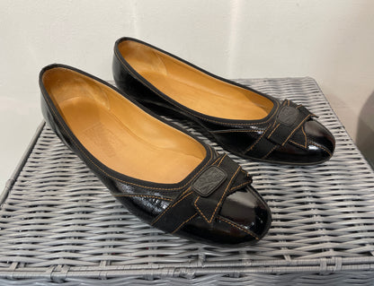 Salvador Ferragamo Black Patent Flat Ballet Pump Shoes Size 9 UK 6