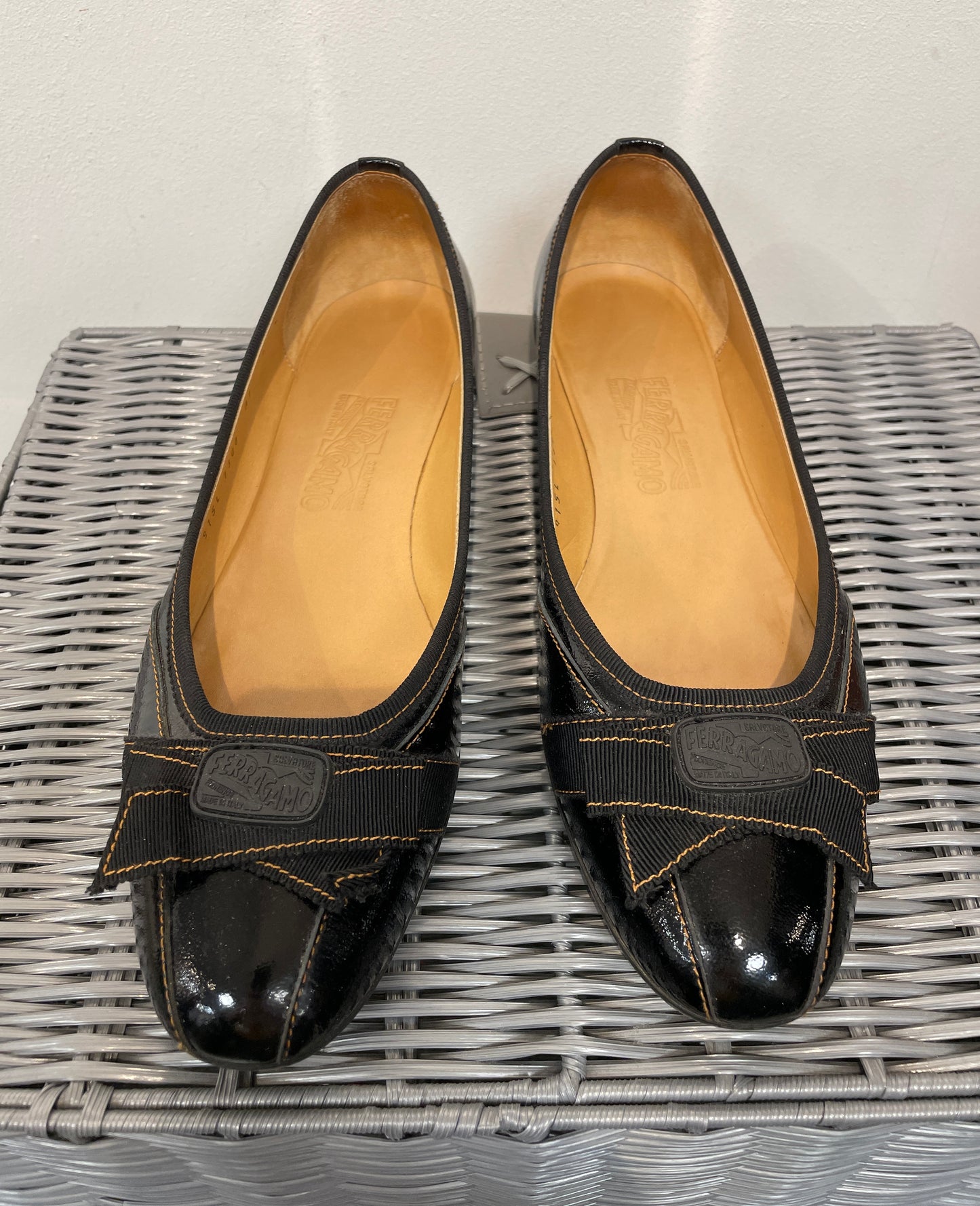 Salvador Ferragamo Black Patent Flat Ballet Pump Shoes Size 9 UK 6