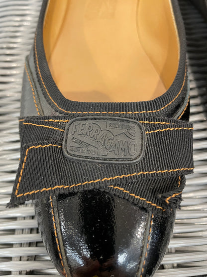 Salvador Ferragamo Black Patent Flat Ballet Pump Shoes Size 9 UK 6