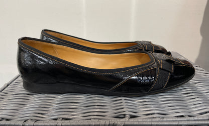 Salvador Ferragamo Black Patent Flat Ballet Pump Shoes Size 9 UK 6