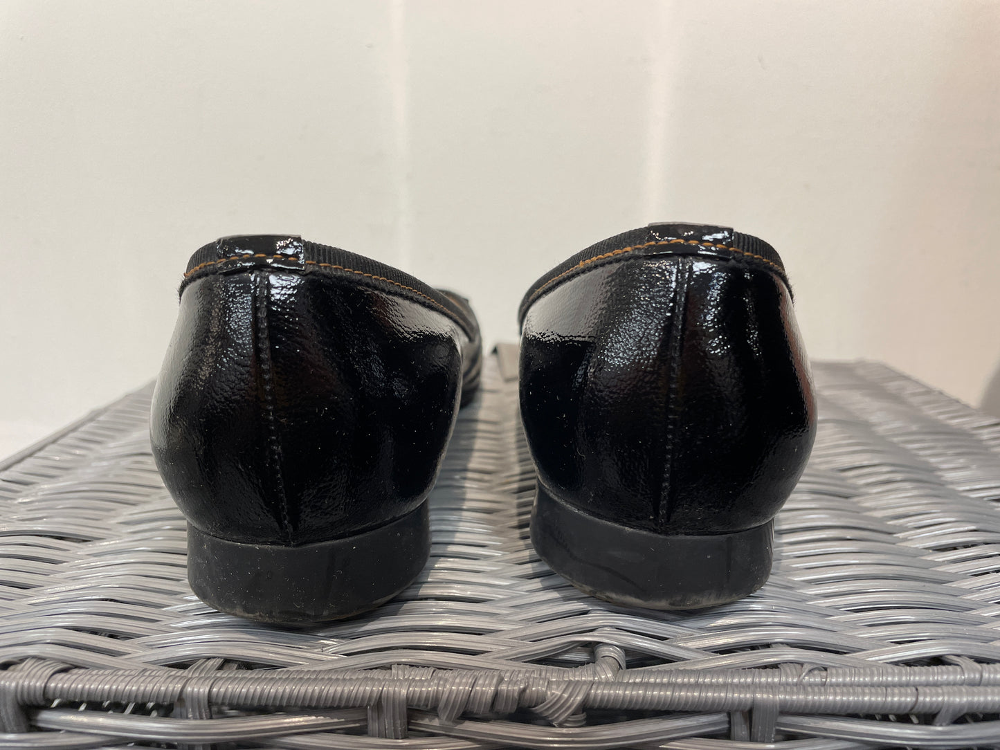 Salvador Ferragamo Black Patent Flat Ballet Pump Shoes Size 9 UK 6