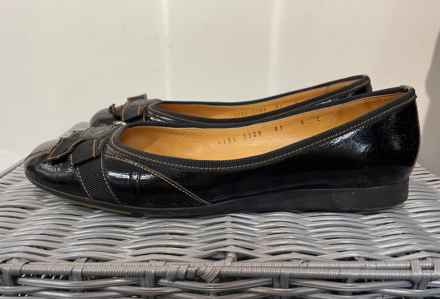 Salvador Ferragamo Black Patent Flat Ballet Pump Shoes Size 9 UK 6