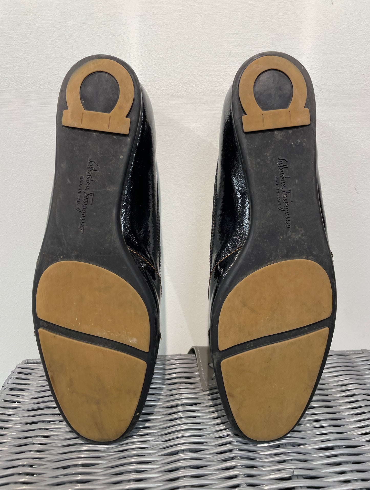 Salvador Ferragamo Black Patent Flat Ballet Pump Shoes Size 9 UK 6