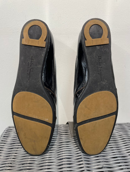 Salvador Ferragamo Black Patent Flat Ballet Pump Shoes Size 9 UK 6