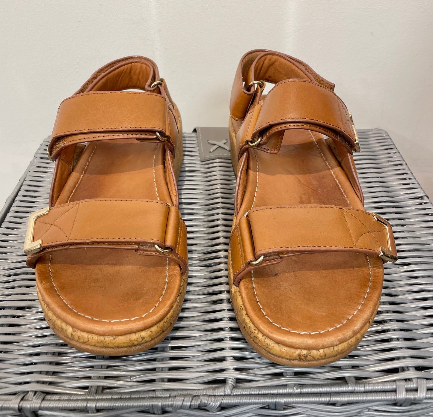 Fitflop Tan Brown Leather & Cork Wedge Flat Sandals UK 6