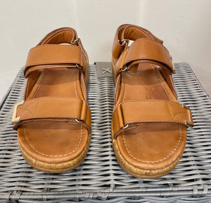 Fitflop Tan Brown Leather & Cork Wedge Flat Sandals UK 6