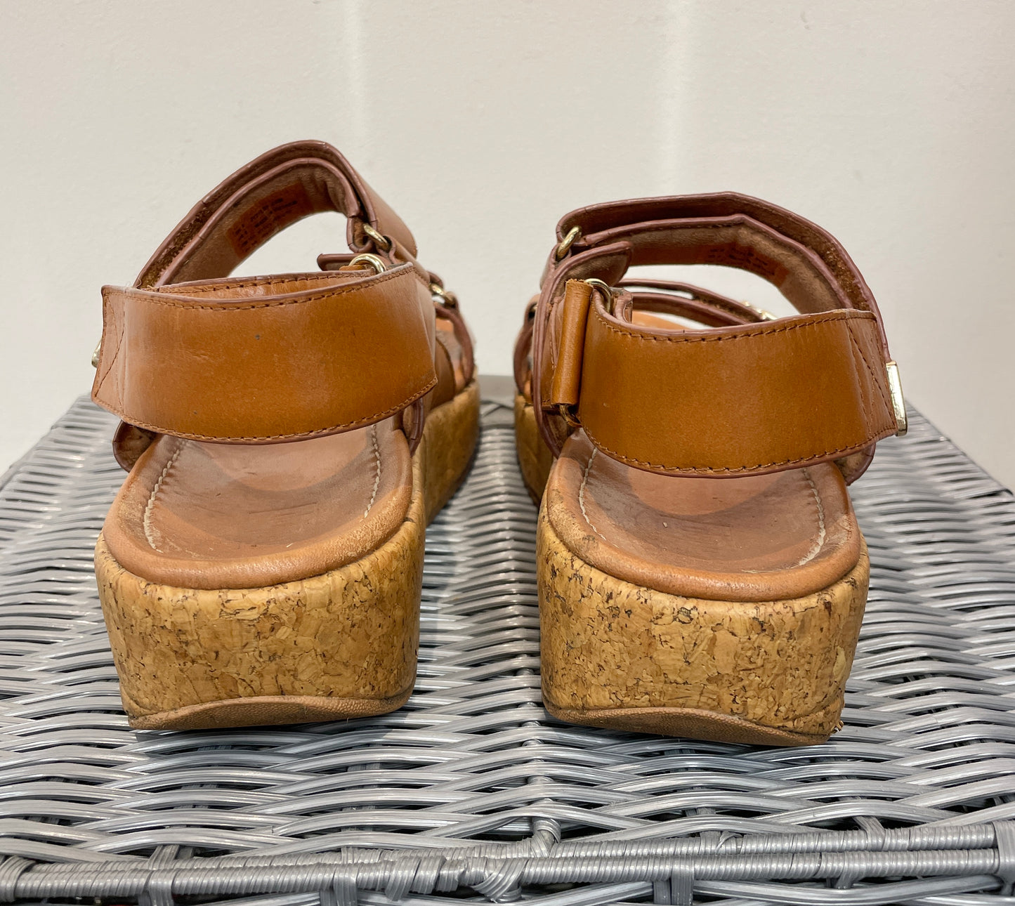 Fitflop Tan Brown Leather & Cork Wedge Flat Sandals UK 6