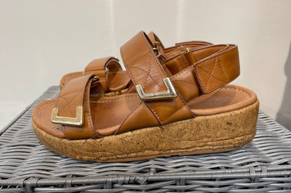 Fitflop Tan Brown Leather & Cork Wedge Flat Sandals UK 6