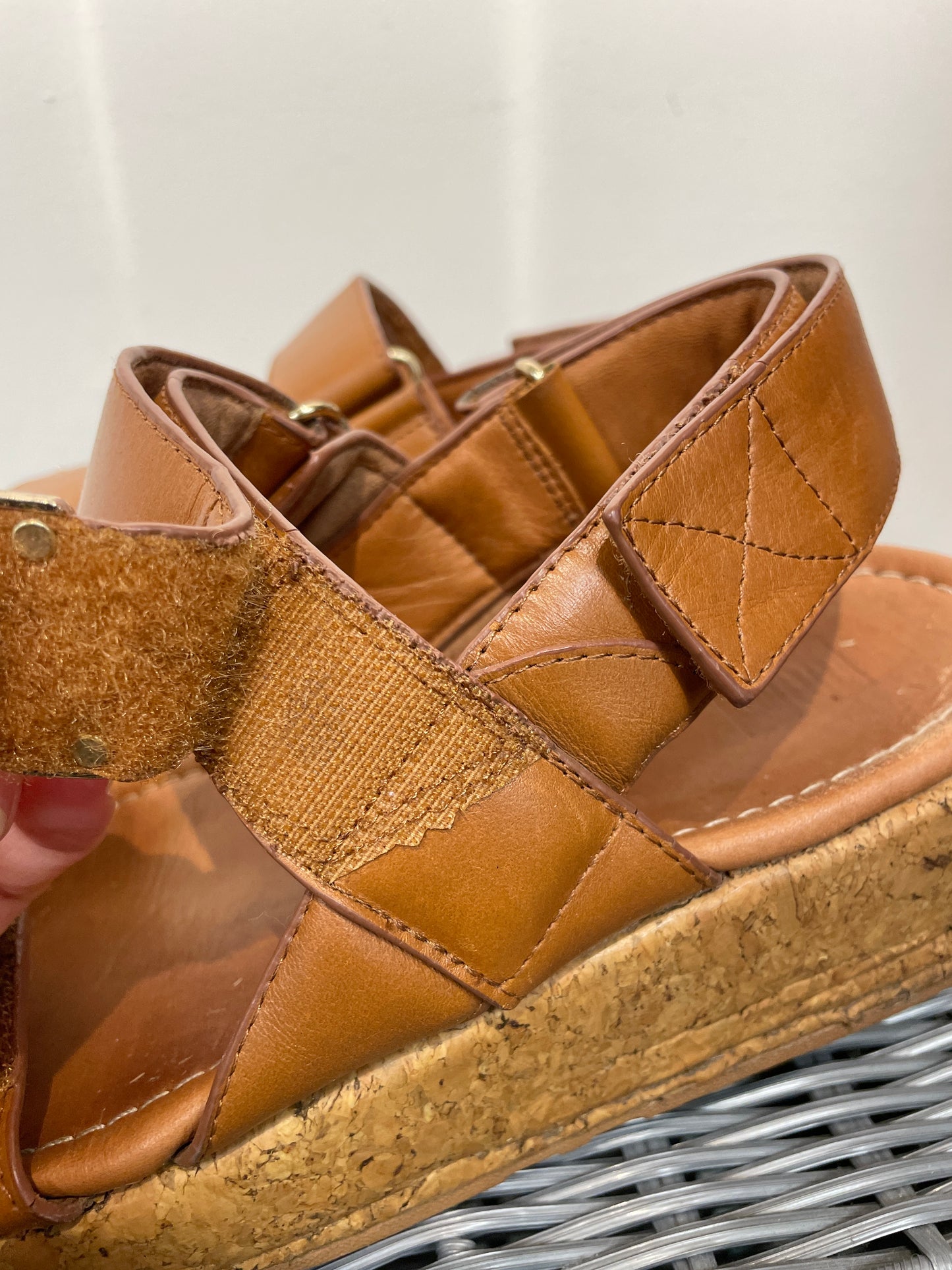 Fitflop Tan Brown Leather & Cork Wedge Flat Sandals UK 6