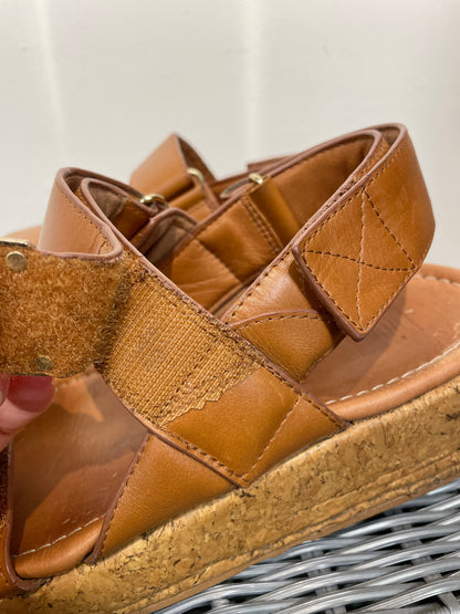 Fitflop Tan Brown Leather & Cork Wedge Flat Sandals UK 6