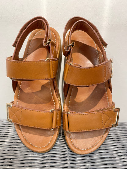 Fitflop Tan Brown Leather & Cork Wedge Flat Sandals UK 6