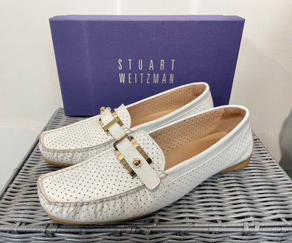Stuart Weitzman for Russell & Bromley White Patent Leather Flat Moccasin Shoe 9.5 UK 7.5