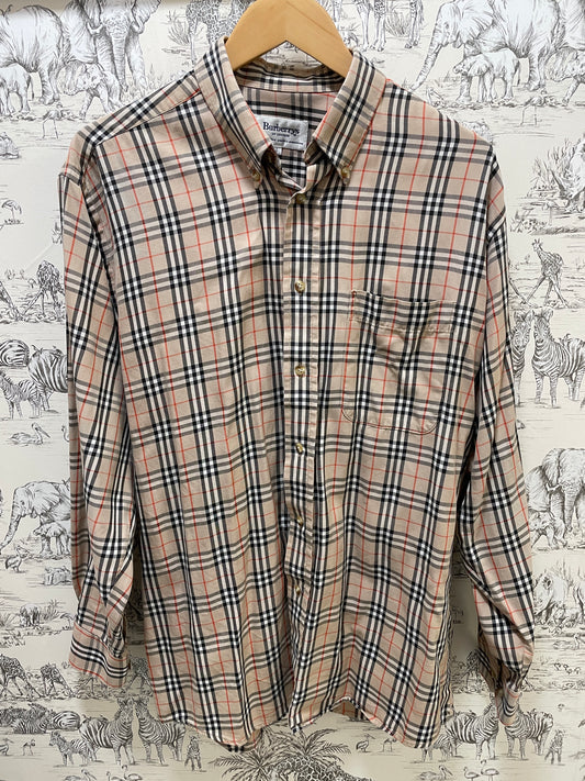 Vintage Burberrys Beige Black Red Nova Check Long Sleeve Shirt Large