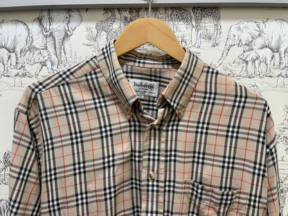 Vintage Burberrys Beige Black Red Nova Check Long Sleeve Shirt Large