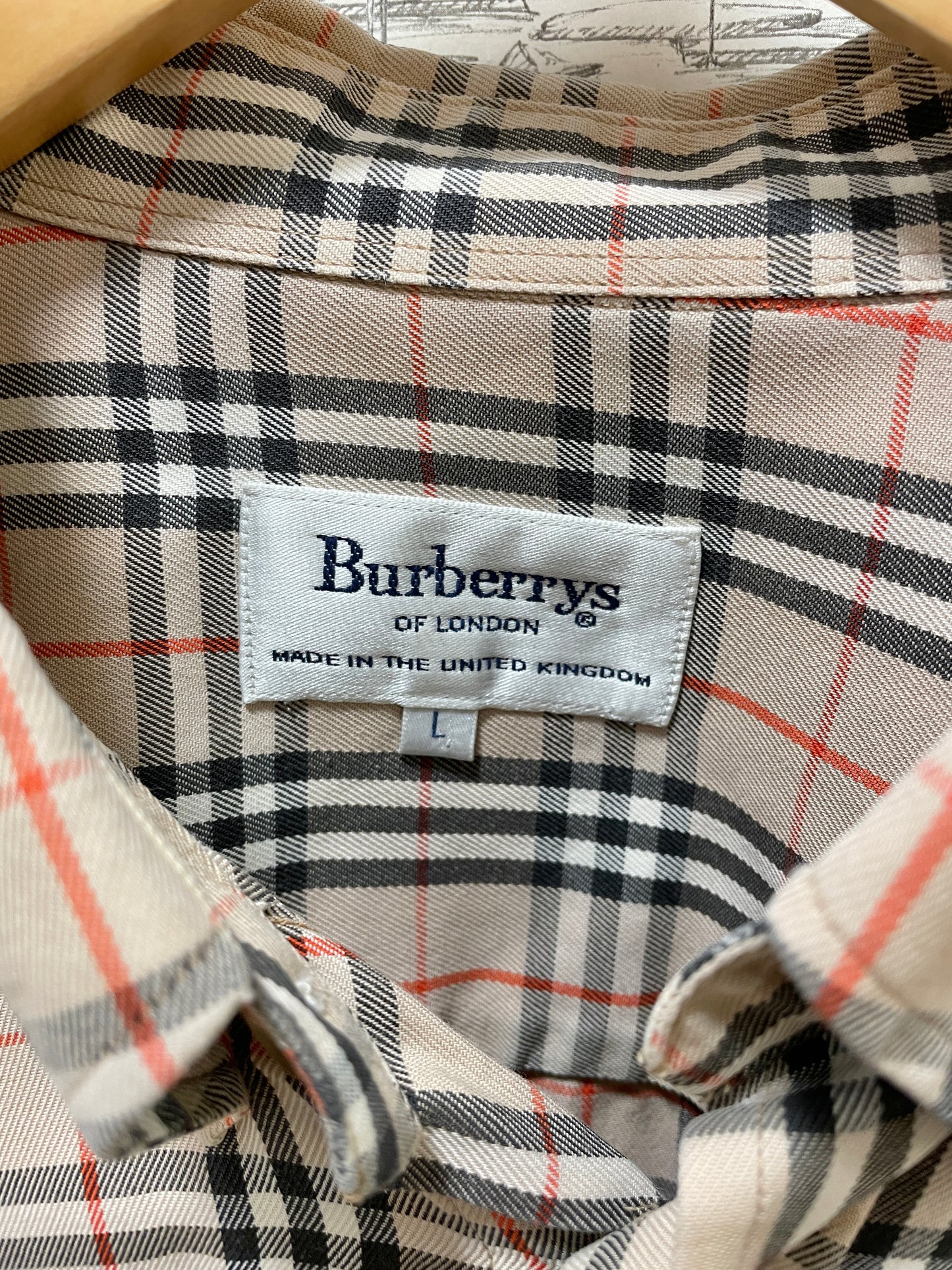 Vintage Burberrys Beige Black Red Nova Check Long Sleeve Shirt Large