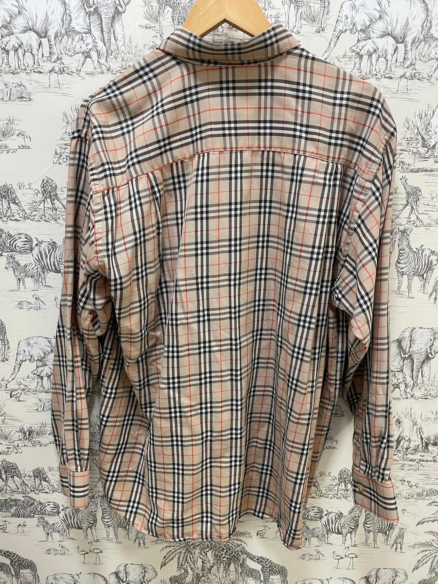 Vintage Burberrys Beige Black Red Nova Check Long Sleeve Shirt Large